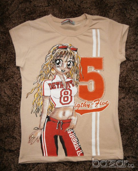 Дамска блузка с къс ръкав с модерна щампа, снимка 1