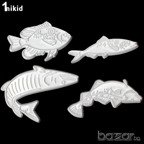 4 бр резци резец печат риби риба релефни за украса декорация торта фондан сладки и форма форми, снимка 1