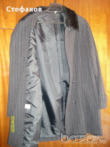 Дамско черна палто” M & S Mode „на  елегантни тънки райета с мъхеста яка., снимка 12 - Палта, манта - 9249068