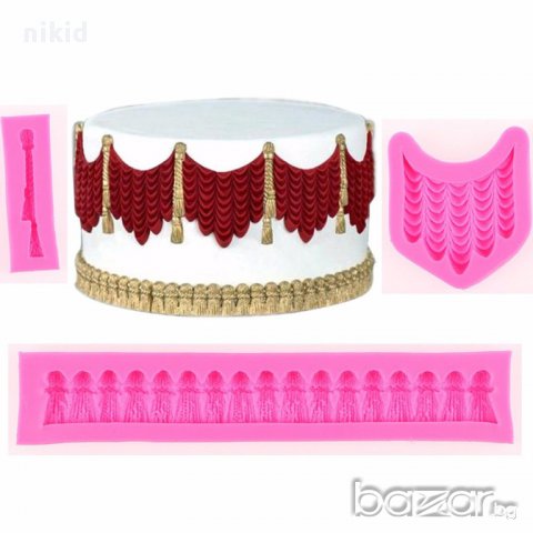 пискюл перде борд 3 части силиконови форми форма молд украса декор торта фондан шоколад и др