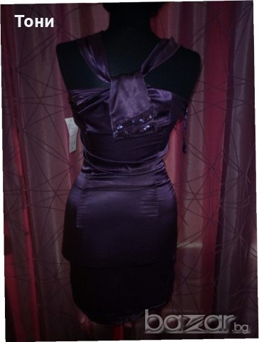 Лилава  сатенена рокля, снимка 4 - Рокли - 19137029