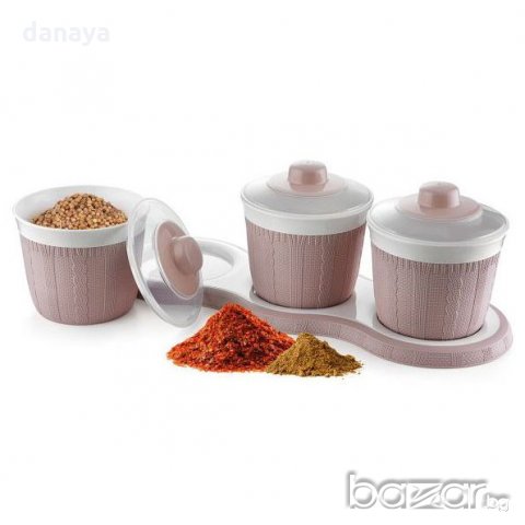 Пластмасови буркани за подправки и сухи храни комплект кутии с поставка