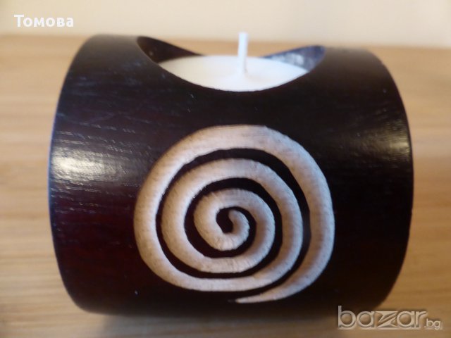 Дървен декоративен свещник от две части, снимка 2 - Декорация за дома - 12629487