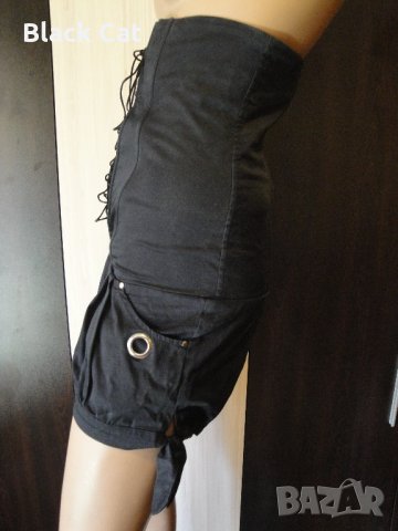 Нов черен къс дамски гащеризон с връзки (тип корсет), къси панталонки, панталони, панталон, блуза, снимка 8 - Гащеризони - 13970641