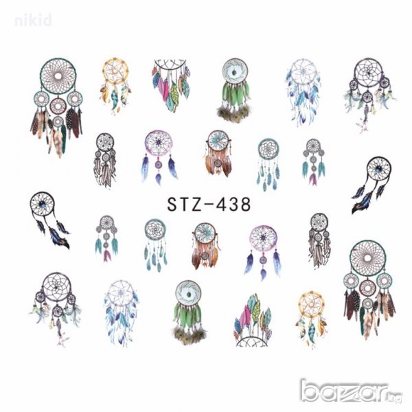 438 капан за сънища вятърна мелница пера ваденки водни стикери за нокти маникюр, снимка 1