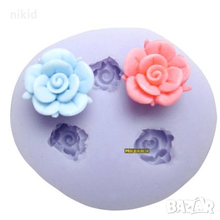 ЦВ1 3 мини разтворени цветчета силиконов молд форма  украса декор торта мъфини фондан шоколад и др, снимка 1