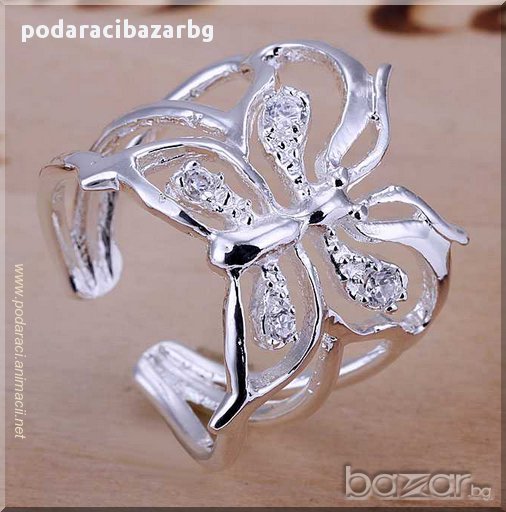 СРЕБЪРНА КРИСТАЛНА ПЕПЕРУДА – ПОСРЕБРЕН ДАМСКИ ПРЪСТЕН, снимка 1