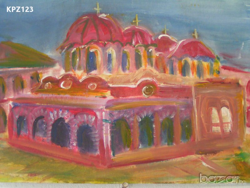 Картина на църква, ( маслени бои, картон ), снимка 1