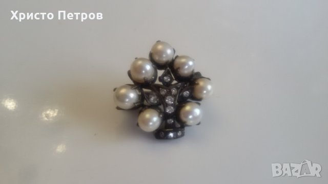 Старинна брошка накит перли диаманти сребро - изключителна, снимка 9 - Колиета, медальони, синджири - 23670295