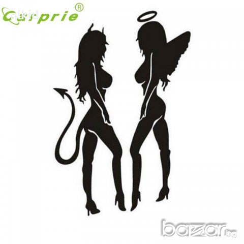 стикер лепенка за автомобил ангел и дявол