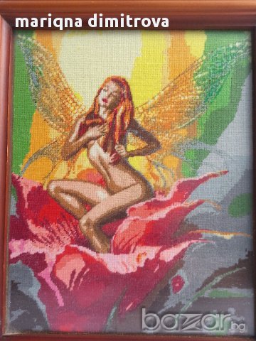  гоблен в рамка  1/1 ръчна изработка , снимка 4 - Антикварни и старинни предмети - 11511609