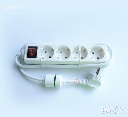 Разклонител за контакт със защита и ключ 4-ка бял 1,5m 220V 16A, снимка 1