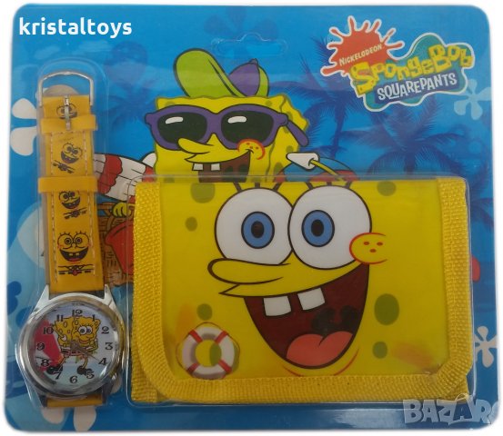 Детски комплект портмоне с картинка Спондж Боб и часовник, снимка 2 - Други - 24554470