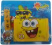 Детски комплект портмоне с картинка Спондж Боб и часовник, снимка 2