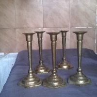 пет свещника от месинг, снимка 1 - Антикварни и старинни предмети - 24873459