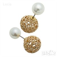 Двойни обеци Kamlyn със златиста топка с красиви мотиви и перла от Аvon , снимка 1 - Обеци - 23911976