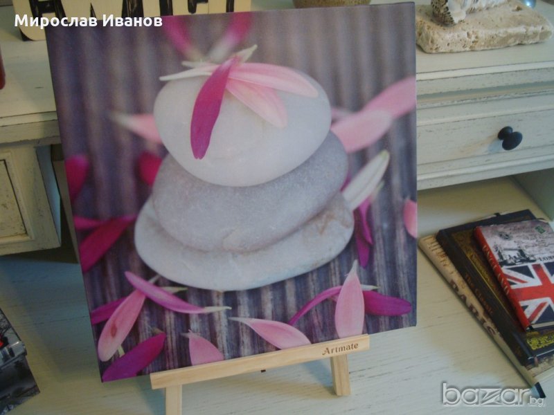 " Камъни с розови листа " - картина пано , снимка 1