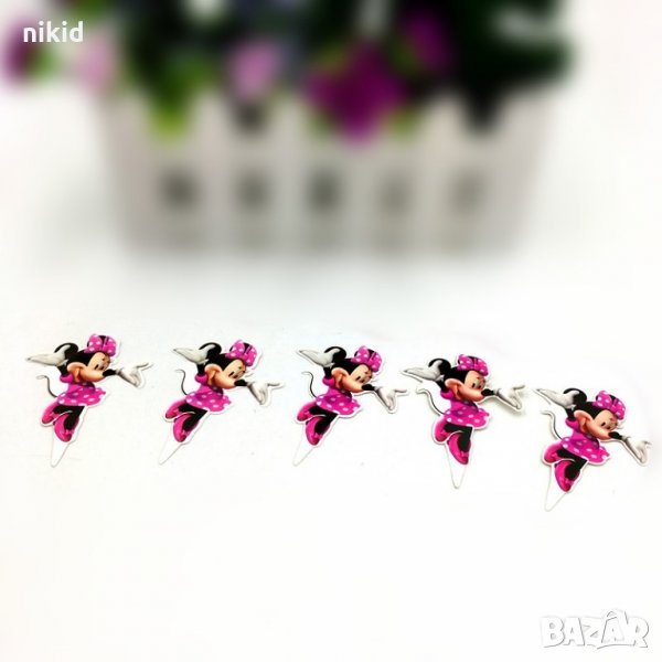 10 БР Мини Маус Розова къси топери украса декорация за мъфини кексчета торта и парти, снимка 1