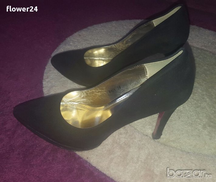 Черни велурени обувки, номер 38, снимка 1