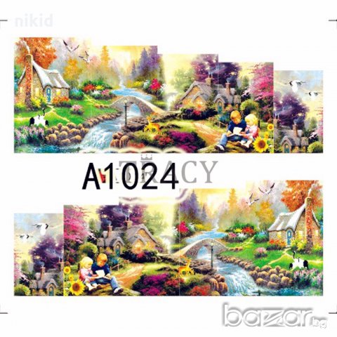 А1024 живопис картина къща природа ваденки водни стикери за нокти маникюр