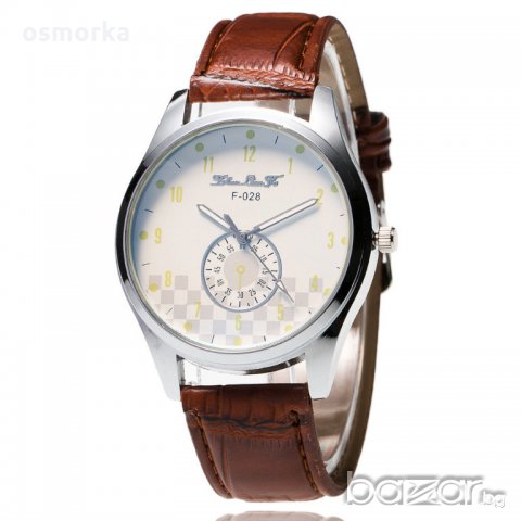 Нов ръчен унисекс часовник кожена кафява каишка модерен, снимка 1 - Други - 20223916