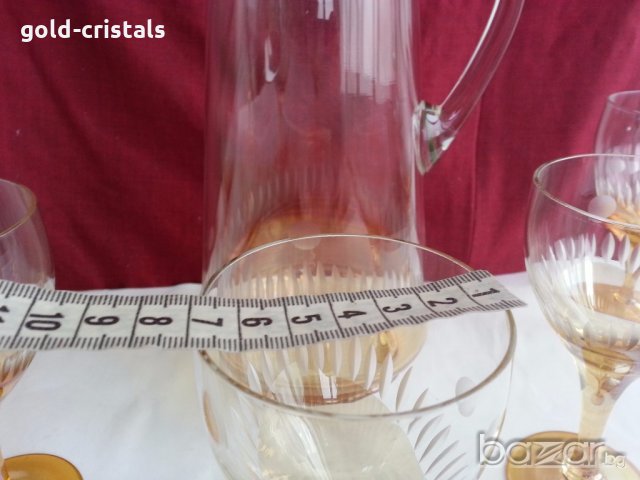 Стъклена кана и стъклени чаши , снимка 6 - Антикварни и старинни предмети - 19994482