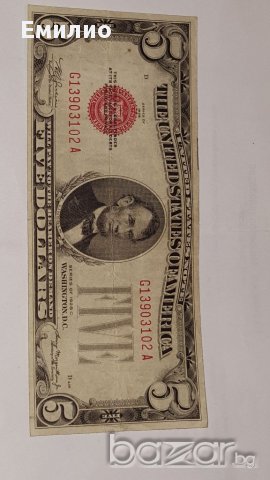 $ 5 Dollars 1928 C RED SEAL.ПРОДАДЕНА, снимка 1 - Нумизматика и бонистика - 16724953
