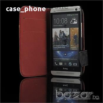 Нов черен флип кейс от кожа за HTC The One M7, снимка 3 - Калъфи, кейсове - 11015221