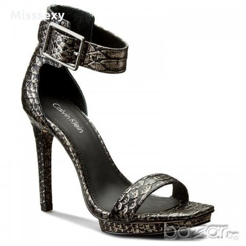 ПРОМО 🍊 CALVIN KLEIN 🍊 Дамски сандали ест. кожа BLACK&SILVER № 38 & 39 нови, снимка 2 - Сандали - 21379558