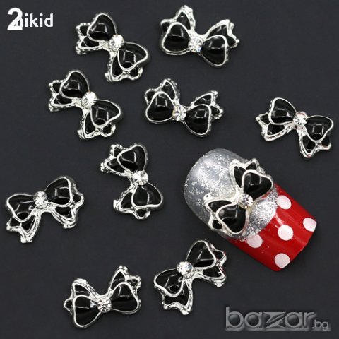 Черни сребърен кант панделки с камък диамант бижу за нокти декорация украса маникюр