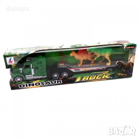 Детска играчка камион платформа с два динозавъра 43см