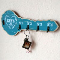 Декоративна дървена закачалка за ключове с форма на ключ в стил винтидж, снимка 4 - Декорация за дома - 20700642