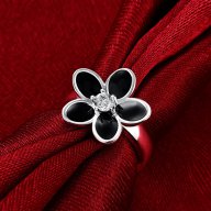 Посребрен пръстен Цвете с черни листа, снимка 2 - Пръстени - 17116758