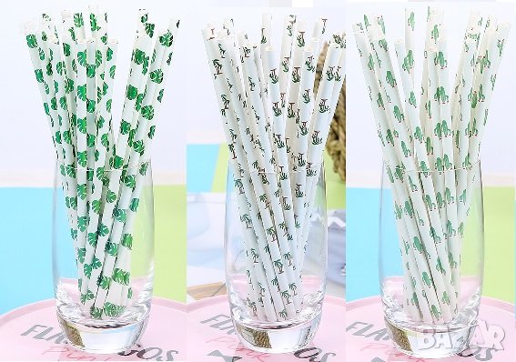 Палми Кактус Хаваи 25 бр картонени сламки парти украса декорация рожден ден, снимка 1