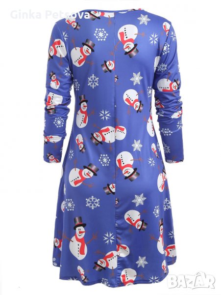 Дамска рокля с принт снежни човеци, снимка 1