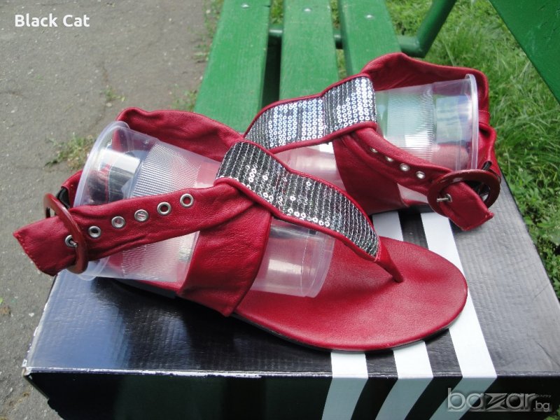 Червени кожени дамски сандали "Ingiliz" / "Ингилиз" (Пещера), естествена кожа, летни обувки, чехли, снимка 1