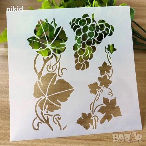 Чепка грозде и листа лозови стенсил шаблон за спрей за торта украса кекс декорация с пудра захар, снимка 1