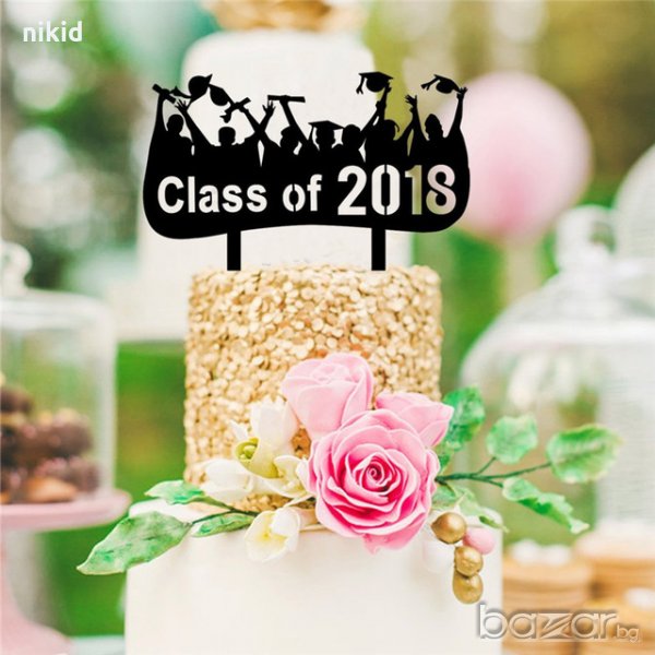 2 вид Class Of 2018 Клас на 2018 завършване топер украса табела за торта, снимка 1