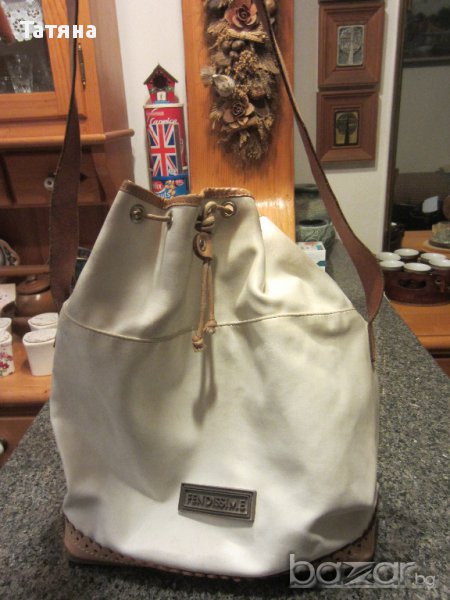ЧАНТА- FENDISSIME;ИТАЛИЯ ;ЗАЕШКА/ушита по поръчка  / КОЖЕНИ/ЗЛАТИСТИ-  чанта и плик;, снимка 1