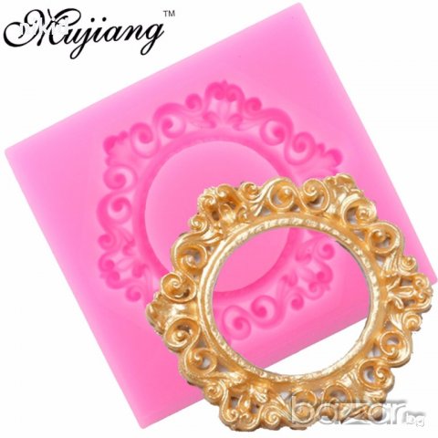 Голям кръг огледало рамка табела силиконов молд форма декорация торта фондан шоколад и др.