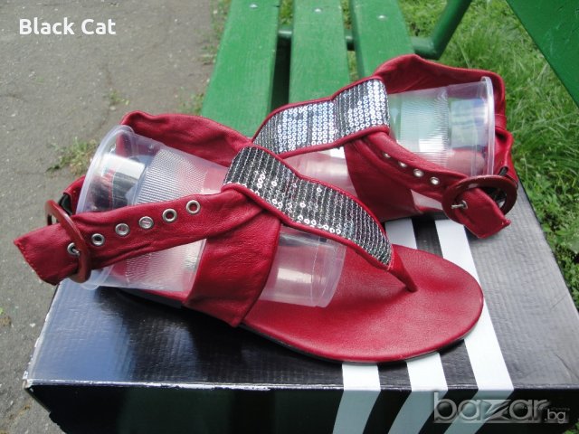 Червени кожени дамски сандали "Ingiliz" / "Ингилиз" (Пещера), естествена кожа, летни обувки, чехли