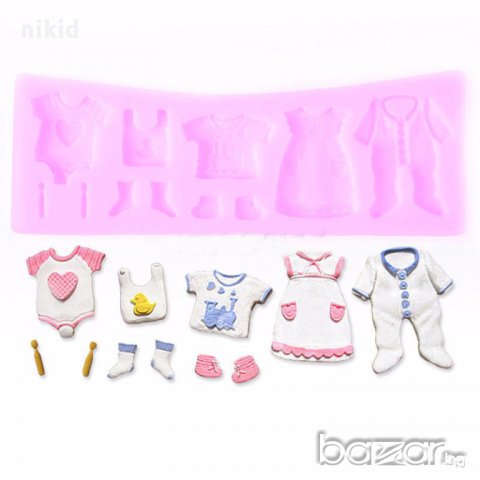 простир бебе бебешки дрехи силиконов молд форма за украса торта сладки с фондан, снимка 3 - Форми - 12712699