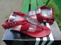 Червени кожени дамски сандали "Ingiliz" / "Ингилиз" (Пещера), естествена кожа, летни обувки, чехли, снимка 1 - Сандали - 7608732