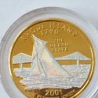 State Quarter GOLDEN PLATED 25 cents RHODE ISLAND 1790 ot 2001, снимка 7 - Нумизматика и бонистика - 19324382