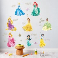 8 принцеси Белл Пепеляшка Ариел Рапунцел Жасмин Снежанка Аврора стикер лепенка за стена детска стая , снимка 2 - Други - 21158844