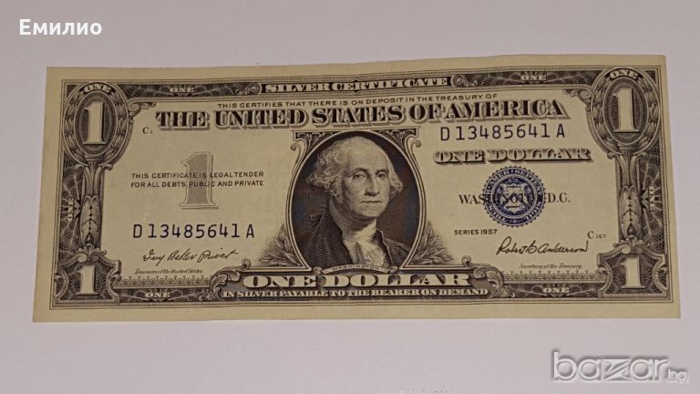 $1 Dollar Silver Certificate 1957.  XF-AU, снимка 1