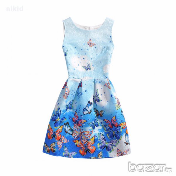 детска дамска  рокля син фон пеперуди  , снимка 1