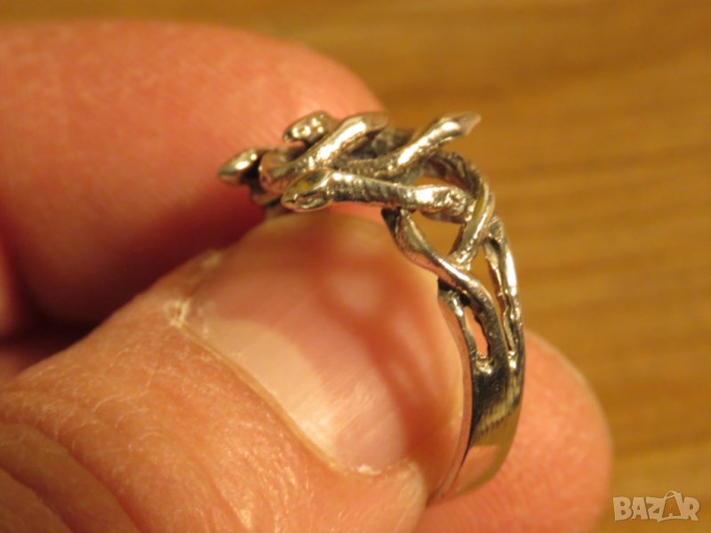 Стар Мъжки Сребърен пръстен - величествени змий моторджийски, мото аксесоари, мото екипировка, снимка 1