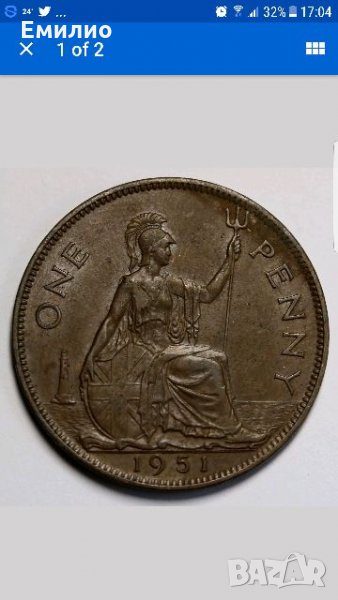 UK.X Rare ONE PENNY 1951 ONLY 120K MINTED , снимка 1