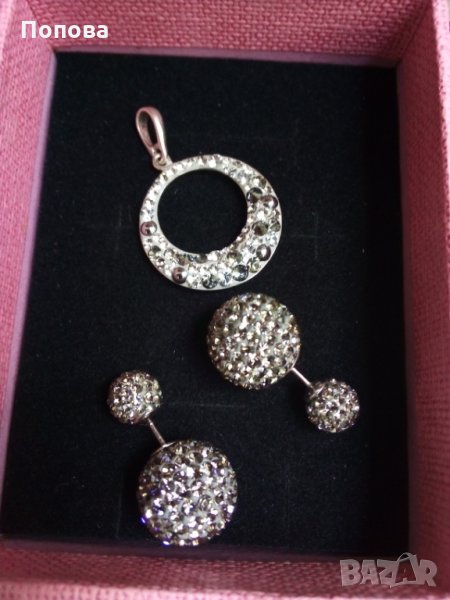  Сребърен лот  със Сваровски кристали /обеци и медальон /, снимка 1